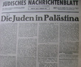 Jüdische Nachrichtenblatt Februar 1939: Die Juden in Palästina Foto: Archiv/RvAmeln
