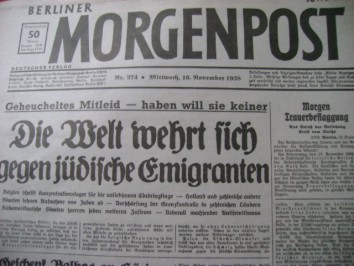 Berliner Morgenpost November 1938 jüdische Flüchtlinge. Foto: Archiv/RvAmeln