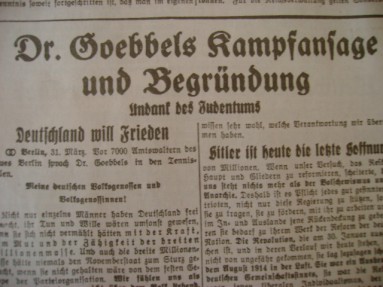 National Zeitung, Ausgabe Essen, von Samstag, den 01. April 1933. Foto: Archiv/RvAmeln