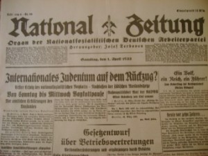 National Zeitung von Samstag, den 1. April 1933. Foto: Archiv/RvAmeln