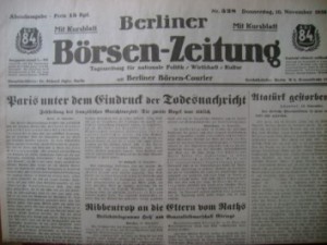 Berliner Börsen-Zeitung von Donnerstag, 10. November 1938. Foto: Archiv/RvAmeln