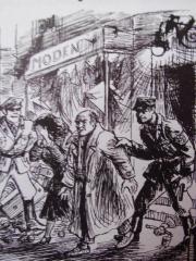 Zeitgenössische Karikatur über die Zerstörungen und Verhaftungen während des Novemberpogroms 1938. Foto: Archiv/RvAmeln