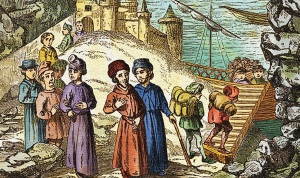 Vertreibung der Juden aus Spanien. Spanische Illustration aus dem Mittelalter
